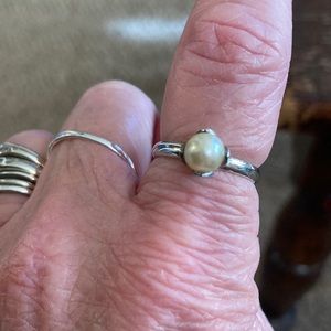 Vintage Sarah Coventry Sterling faux pearl ring adjustable